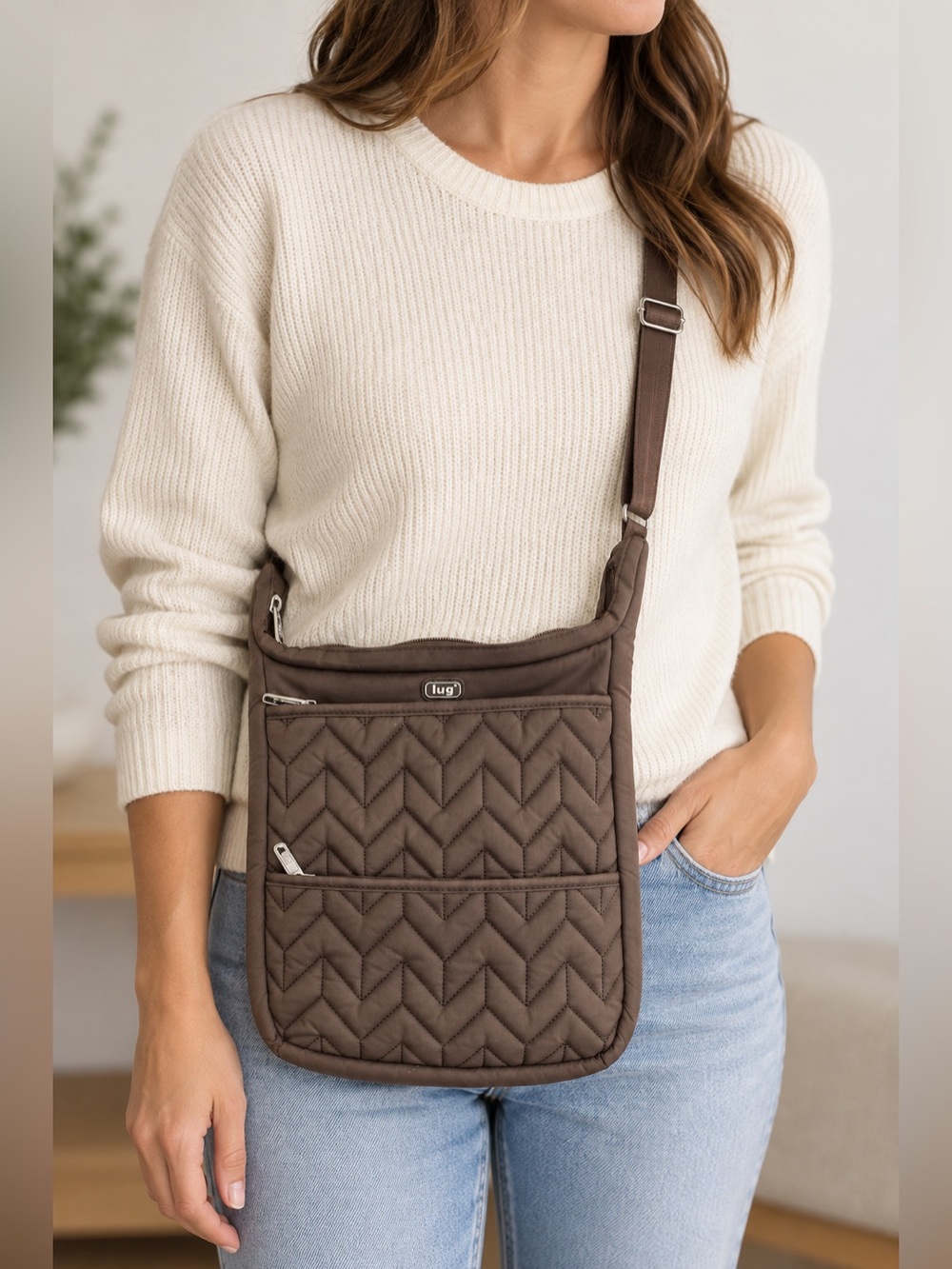 Lug Brown Quilted Chevron Crossbody Bag Travel Organizer